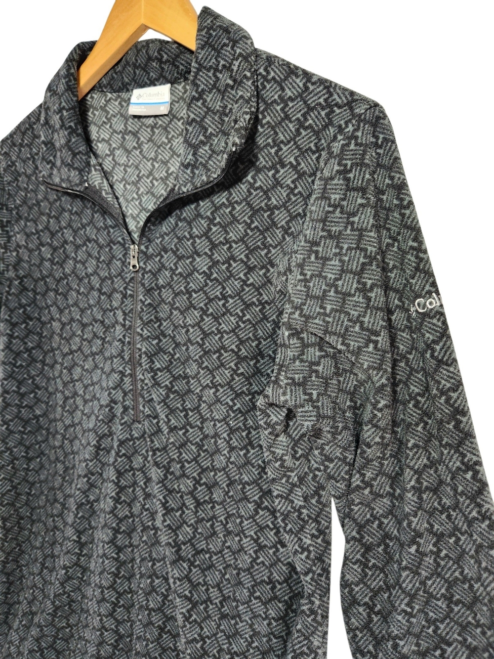 Columbia Women's Medium Gray Black Print Fleece 1/2 Zip Pullover Jacket M - Picture 3 of 14